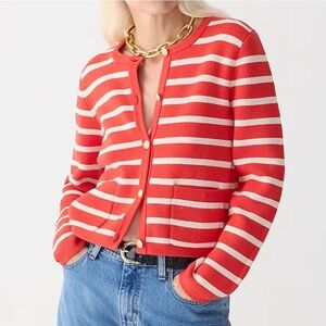 J. Crew Red and White Striped Lady Cardigan xxl
